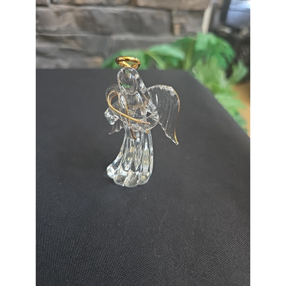 Healing Angel Lead Crystal Clear Glass with Halo Breast Cancer Awareness 3.5"